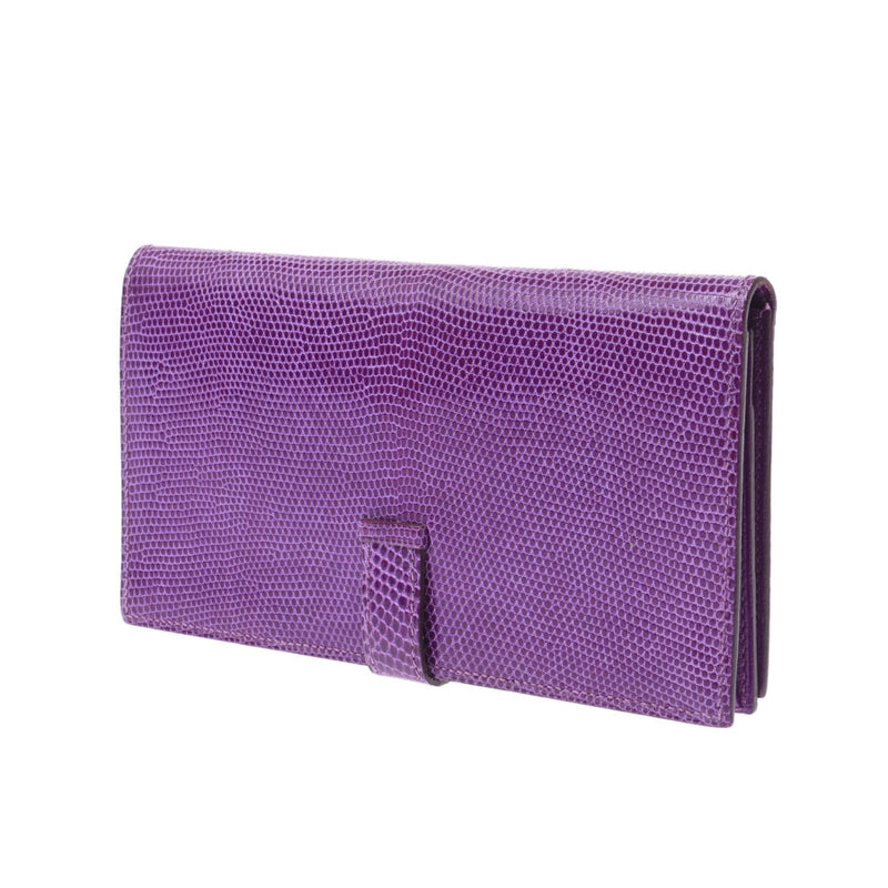 Hermes Hermes Biachansfre Violet Silver Bracket □ K-engraved (around 2007) Unisex Lizard Long Wallet A-Rank Used Sinkjo