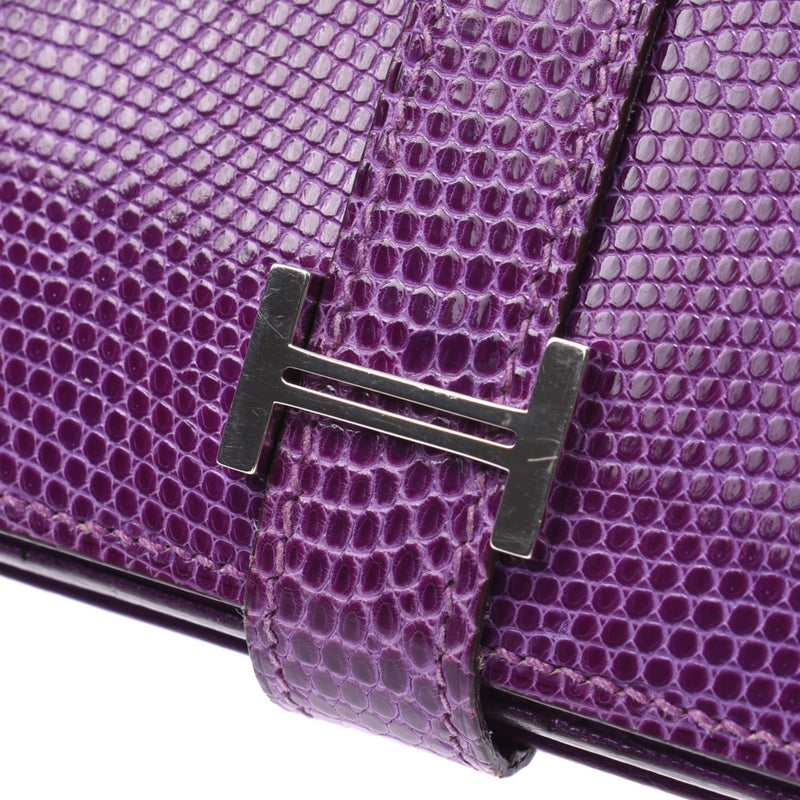 Hermes Hermes Biachansfre Violet Silver Bracket □ K-engraved (around 2007) Unisex Lizard Long Wallet A-Rank Used Sinkjo