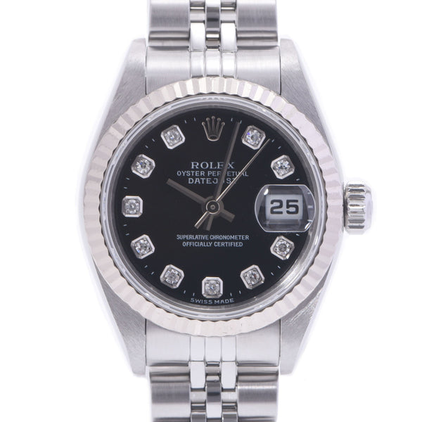 ROLEX Rolex Day Just 10P Diamond 79174G Women's SS / WG Watch Automatic Black Table A-Rank Used Silgrin