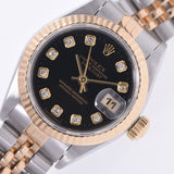 ROLEX Rolex Datejust 10P Diamond 69173G Ladies YG/SS Watch Automatic Black Dial A Rank Used Ginzo