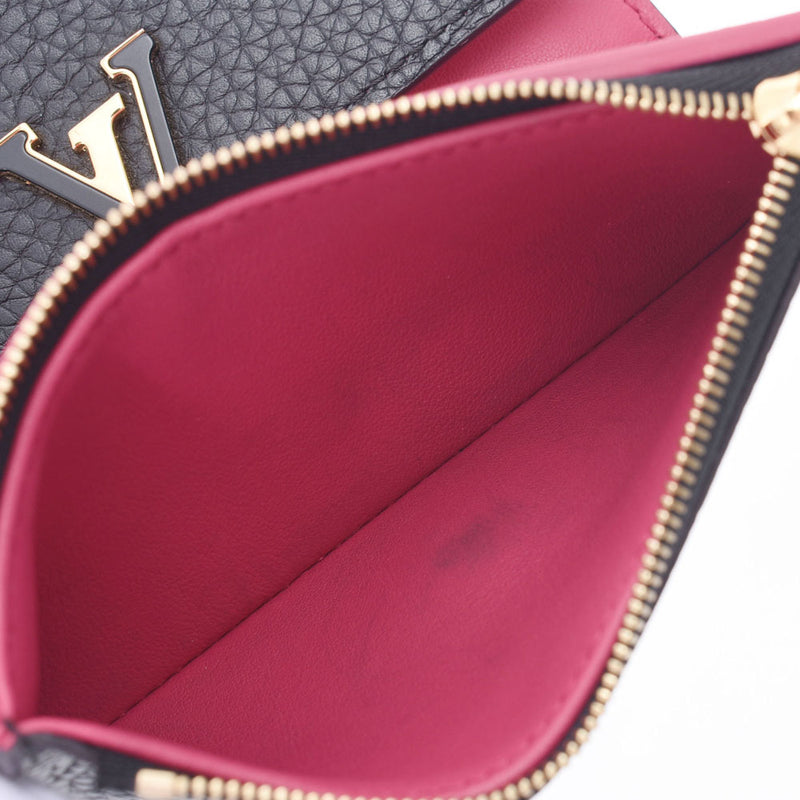 Louis Vuitton pouch feuille caprine compact noir / hot pink m62157 women's Leather Wallet