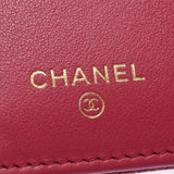 CHANEL Chanel CC Filigree Compact Wallet Red / Pink Gold Bracket Women's Caviar Skin Three Folded Wallets A-Rank Used Sinkjo