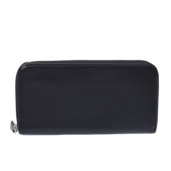 PRADA Prada Round Fastener Black Silver Bracket 1ML506 Ladies Safiano Long Wallet AB Rank Used Silgrin