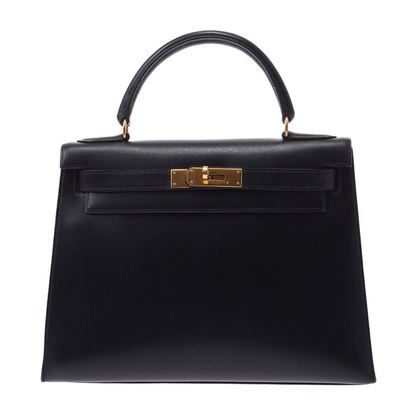 HERMES Hermes Kelly, Kelly 28, stitching 2WAY black gold, 'Y' by 'Y' (around 1995), Ladies' Box Handbag, B-rank, used silver storehouse.