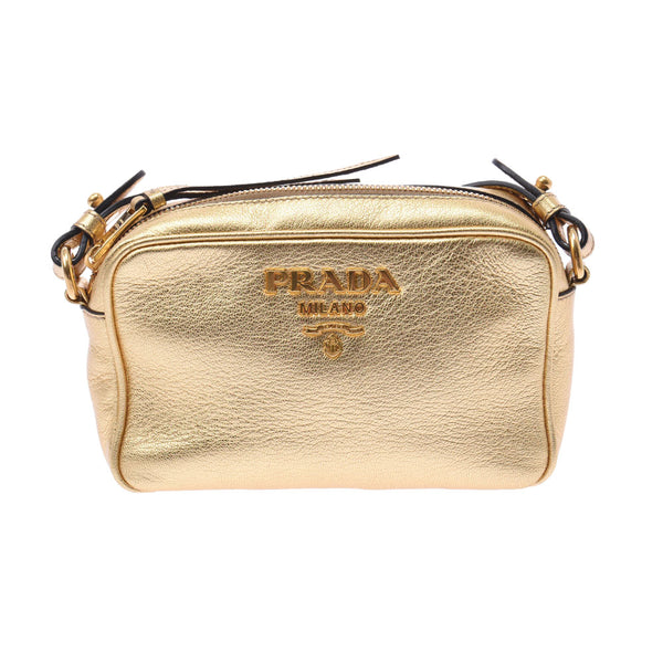 Prada Prada Mini Bag Gold 1bh096女性卷曲肩袋A-Rank使用Silgrin