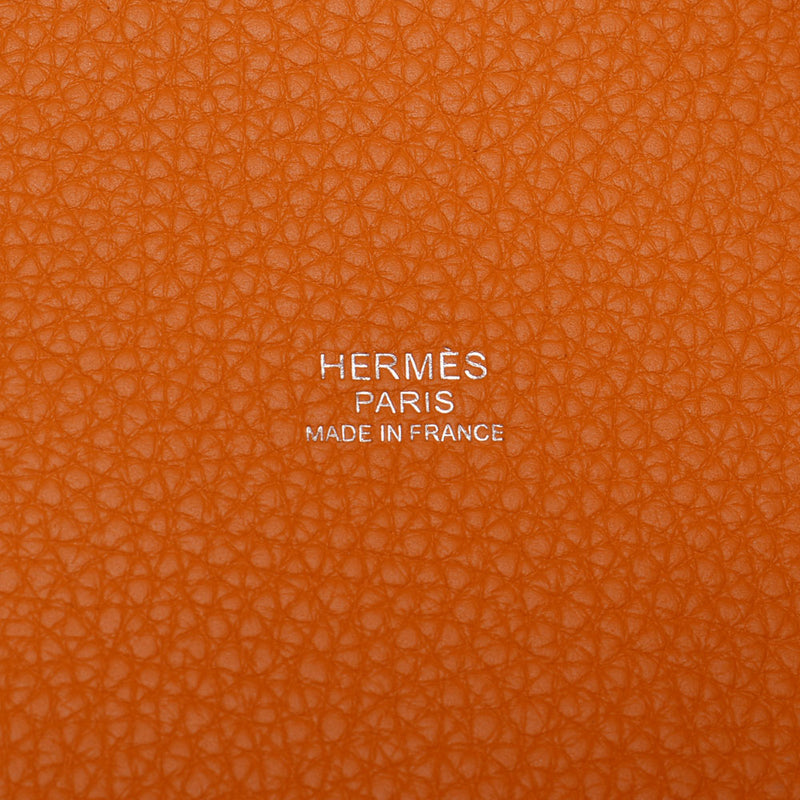 HERMMES爱马仕皮可坦摇滚PM杏子银具Y刻印（2020年左右）新银藏女士人造丝手提包