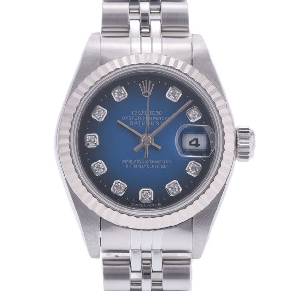 ROLEX Rolex: Date, Jast, 10P Diamond, Diamond, 79174G Ladies' SS/WG, Automatic Gradient, Blue gradation Character, A Rank, Rank, Silver,