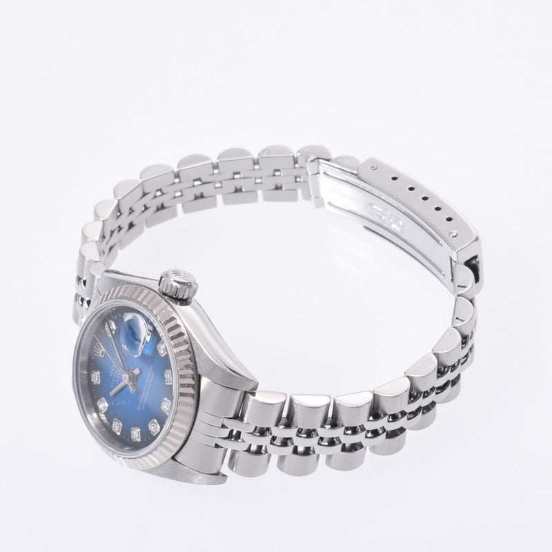 ROLEX Rolex: Date, Jast, 10P Diamond, Diamond, 79174G Ladies' SS/WG, Automatic Gradient, Blue gradation Character, A Rank, Rank, Silver,