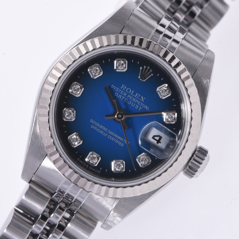 ROLEX Rolex: Date, Jast, 10P Diamond, Diamond, 79174G Ladies' SS/WG, Automatic Gradient, Blue gradation Character, A Rank, Rank, Silver,