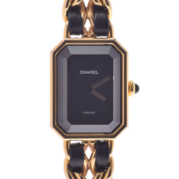 CHANEL Chanel Premiere Size L Ladies GP/Leather Watch Quartz Black Dial AB Rank used Ginzo