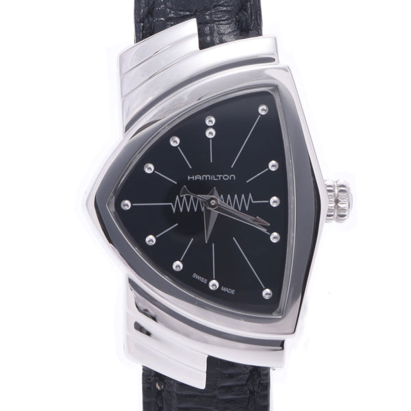 HAMILTON Hamilton Ventura H24211732 Ladies SS/Leather Watch Quartz Black Dial A Rank used Ginzo