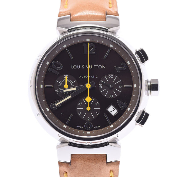 LOUIS VUITTON Louis Vuitton Tambour Chrono Q1121 Men's SS/Leather Watch Automatic Brown Dial A Rank Used Ginzo