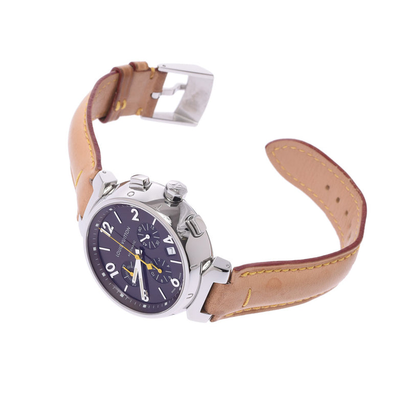 LOUIS VUITTON Louis Vuitton Tambour Chrono Q1121 Men's SS/Leather Watch Automatic Brown Dial A Rank Used Ginzo