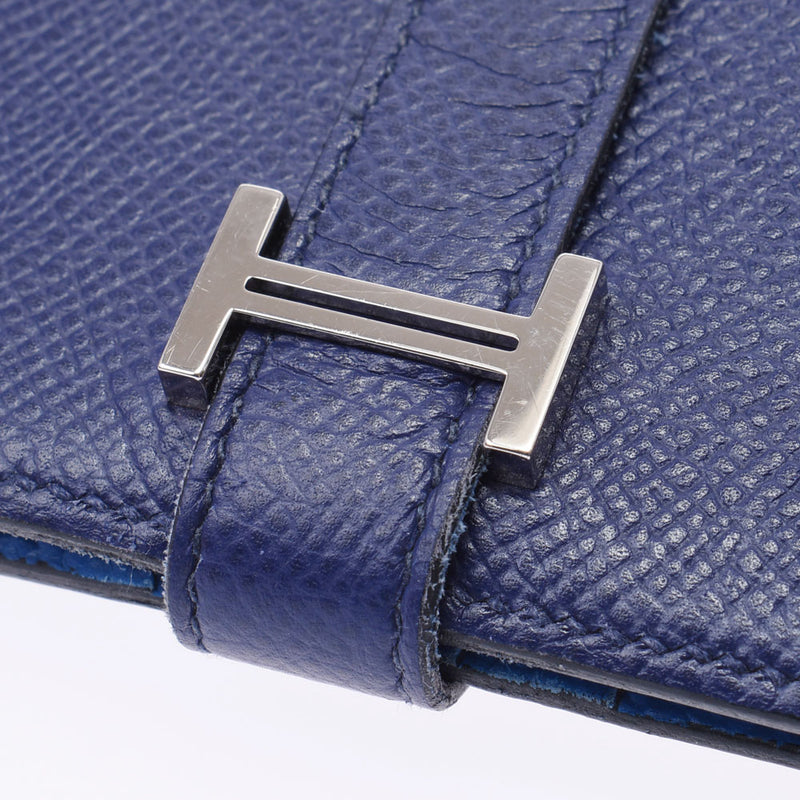 HERMES エルメス ベアン コンパクト ヴェルソ 紫系/青 シルバー金具 C刻印(2018年頃) ユニセックス ヴォーエプソン 二つ折り財布 ABランク 中古 銀蔵