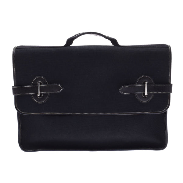 【正規品】HERMES ブエナベンチュラ ビジネスバッグ キャンバス レザー エルメスブエナベンチュラ MM 黒 シルバー金具 ユニセックス ビジネス