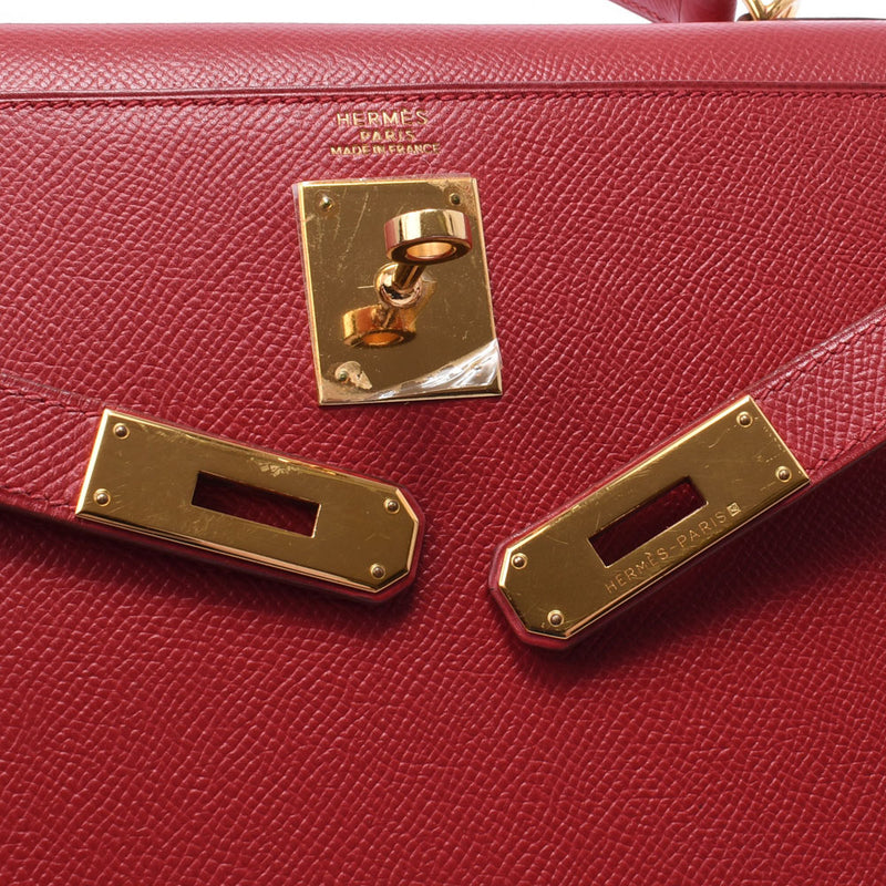 Hermes Hermes Kelly 32 Outside Sewing 2 Way Rougebiff (Red) Gold Bracket □ D Handle (around 2000) Women's Kushbel Handbag A rank used Silgrin