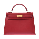 Hermes Hermes Kelly 32 Outside Sewing 2 Way Rougebiff (Red) Gold Bracket □ D Handle (around 2000) Women's Kushbel Handbag A rank used Silgrin