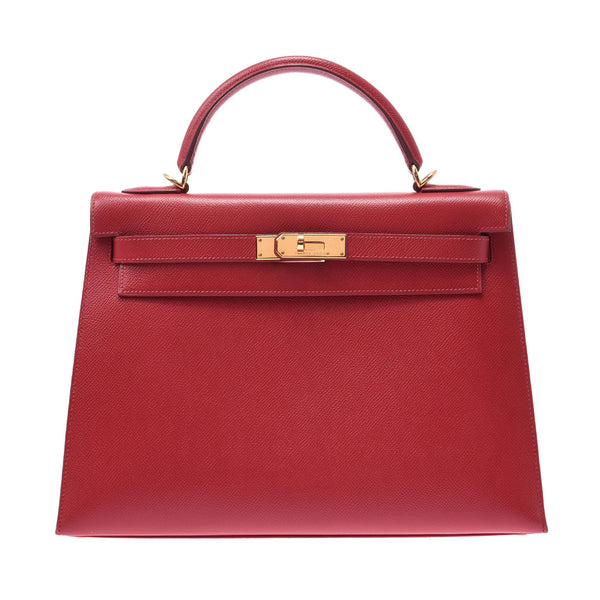 Hermes Hermes Kelly 32 Outside Sewing 2 Way Rougebiff (Red) Gold Bracket □ D Handle (around 2000) Women's Kushbel Handbag A rank used Silgrin