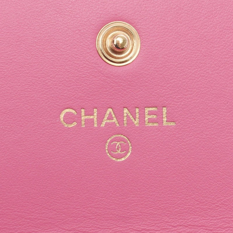 CHANEL Chanel Boy Channel Pink Gold Bracket Ladies Lamskin Long Wallet AB Rank Used Silgrin