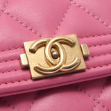 CHANEL Chanel Boy Channel Pink Gold Bracket Ladies Lamskin Long Wallet AB Rank Used Silgrin