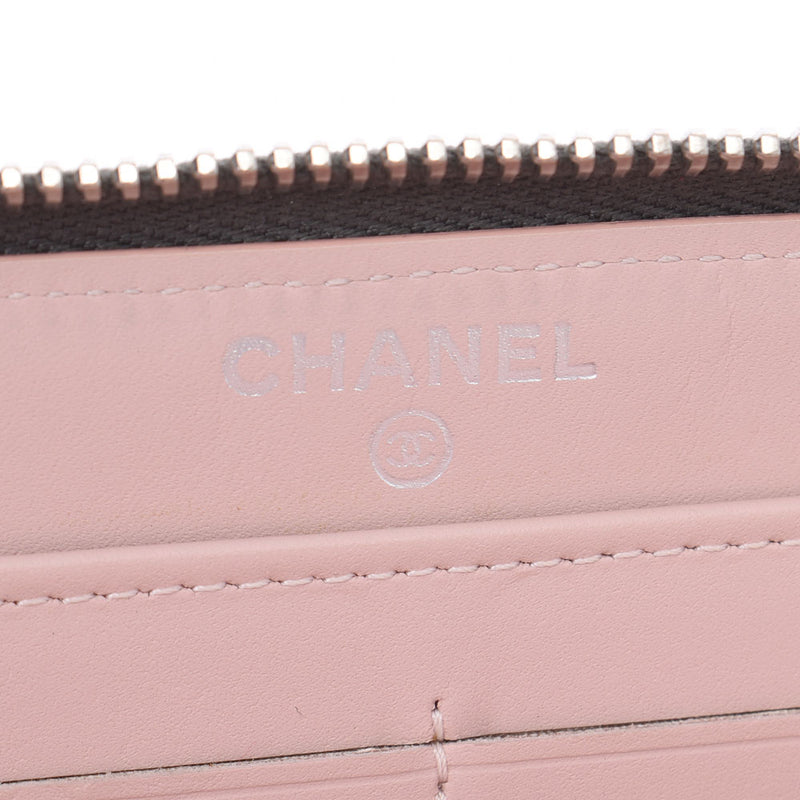 Chanel Chanel Matrasse Stitch Type Round Fastener Wallet Gray / Pink Women's Curf Long Wallet AB Rank Used Silgrin