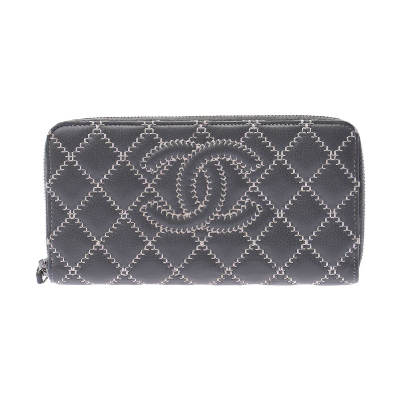 Chanel Chanel Matrasse Stitch Type Round Fastener Wallet Gray / Pink Women's Curf Long Wallet AB Rank Used Silgrin