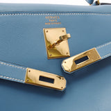 Hermes Helmes Keremu 35 Into Sewing Handbag Blue Jean Gold Bracket □ A Engraved (around 1997) Women's Vogal Bar 2way Bag A-Rank Used Sinkjo