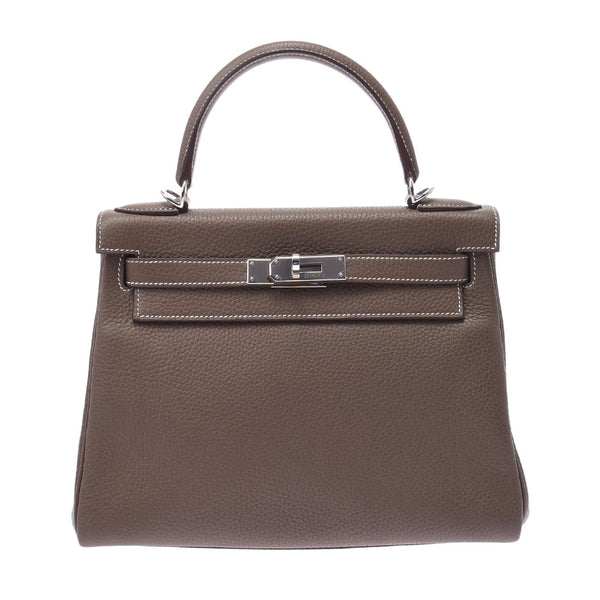 Hermes Hermes Kelly 28 2way袋群（冰川）银色支架C刻（2018年左右）女士Triyo钢铁手提包未使用的Silgrin