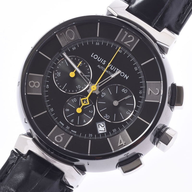 Louis Vuitton Louis Vuitton Tambul Inbruck Chrono Q102UO Mens SS / PDV / Leather Watch Automatic Wound Black Table A-Rank Used Silgrin