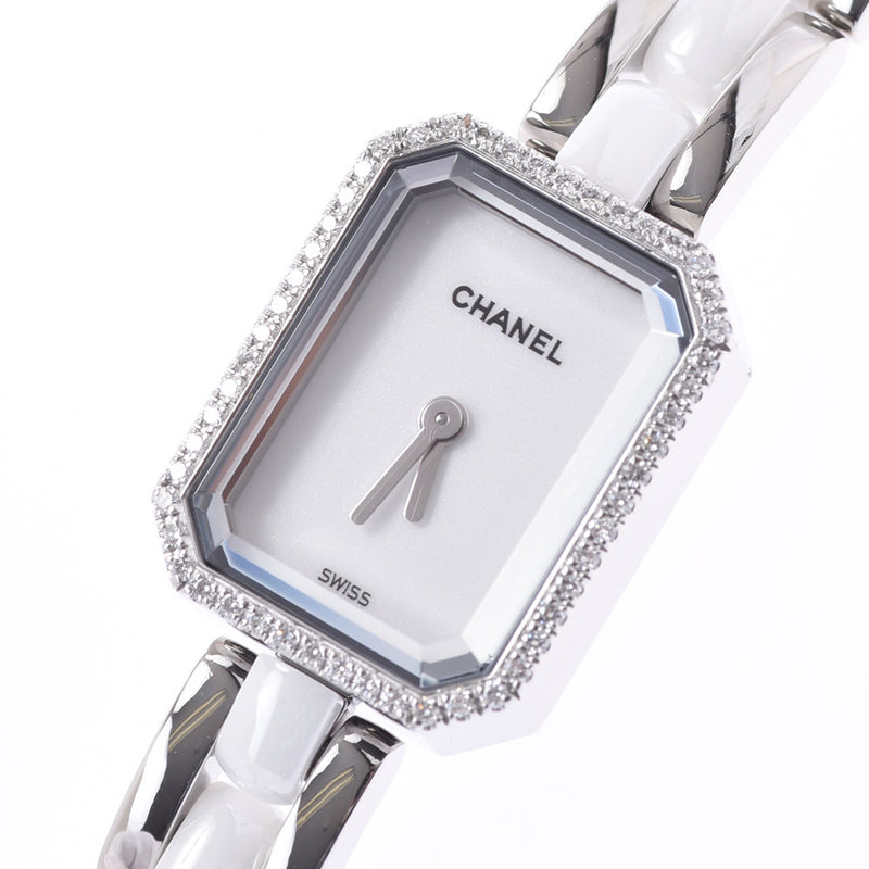 Chanel Chanel首映Bezel Diamond H2132女士SS /白色陶瓷手表石英白色航班A-Rank使用Silgrin