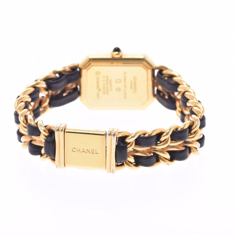 CHANEL シャネル プルミエール サイズL レディース GP/革 腕時計 クオーツ 黒文字盤 ABランク 中古 銀蔵