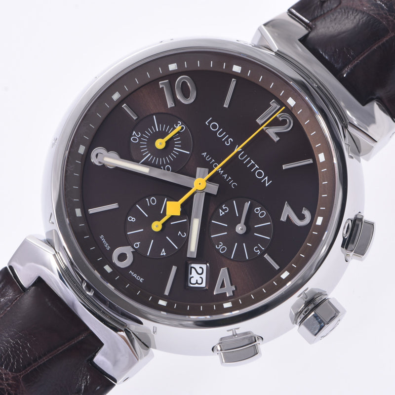 LOUIS VUITTON Louis Vuitton Tambour Chrono Q1121 Men's SS/Leather Watch Automatic Brown Dial A Rank Used Ginzo