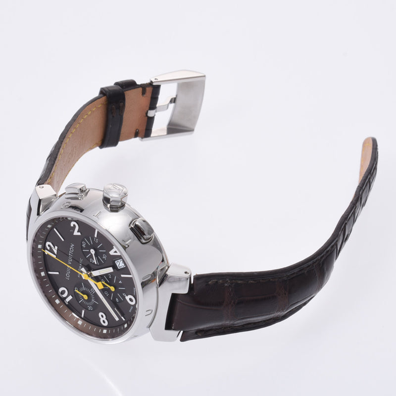 LOUIS VUITTON Louis Vuitton Tambour Chrono Q1121 Men's SS/Leather Watch Automatic Brown Dial A Rank Used Ginzo