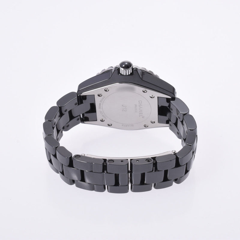 CHANEL J12 33mm 12P Diamond H1625 Boys Black Ceramic/SS Watch Quartz Black Dial A Rank Used Ginzo