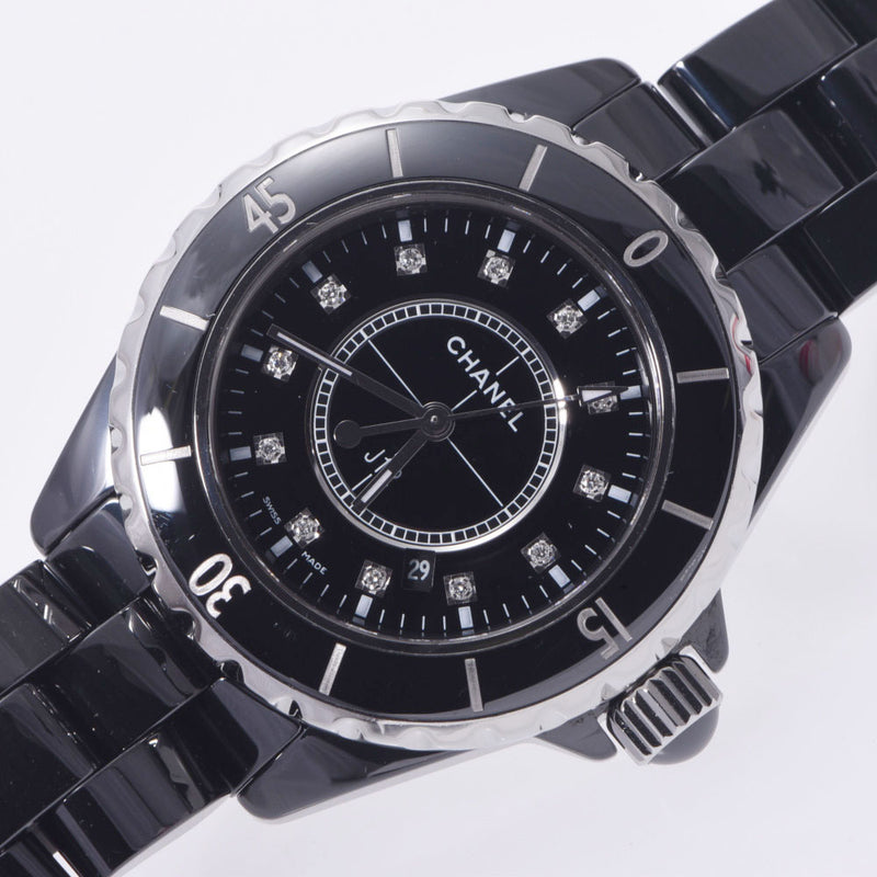 CHANEL J12 33mm 12P Diamond H1625 Boys Black Ceramic/SS Watch Quartz Black Dial A Rank Used Ginzo