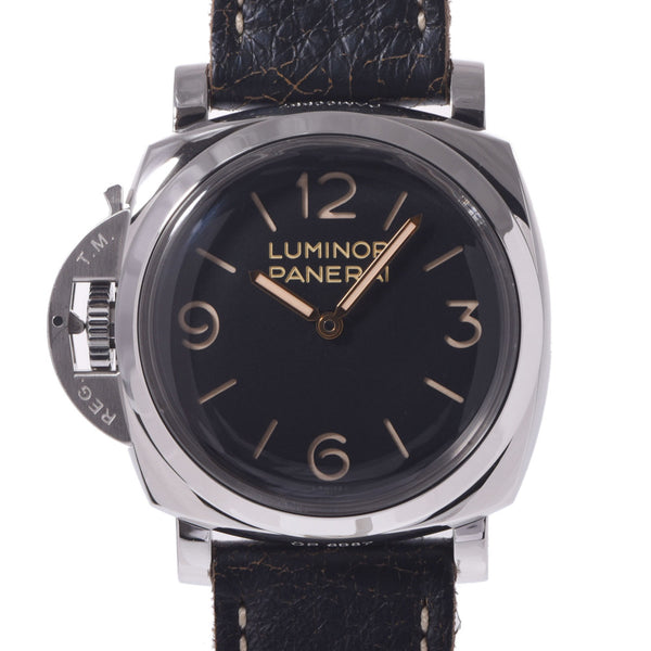 Officine Panerai Officene Paneley Luminor 1950 Left Hand 3 Days Achatio PAM00557 Men's SS / Leather Watch Hand-rolled Black Document A-Rank Used Sinkjo