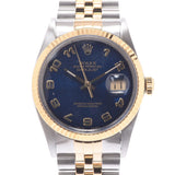 ROLEX Rolex Date Just Blue Carved Computer 16013 Men's YG/SS Watch Automatic Blue Carving Copter Dial AB Rank Used Ginzo