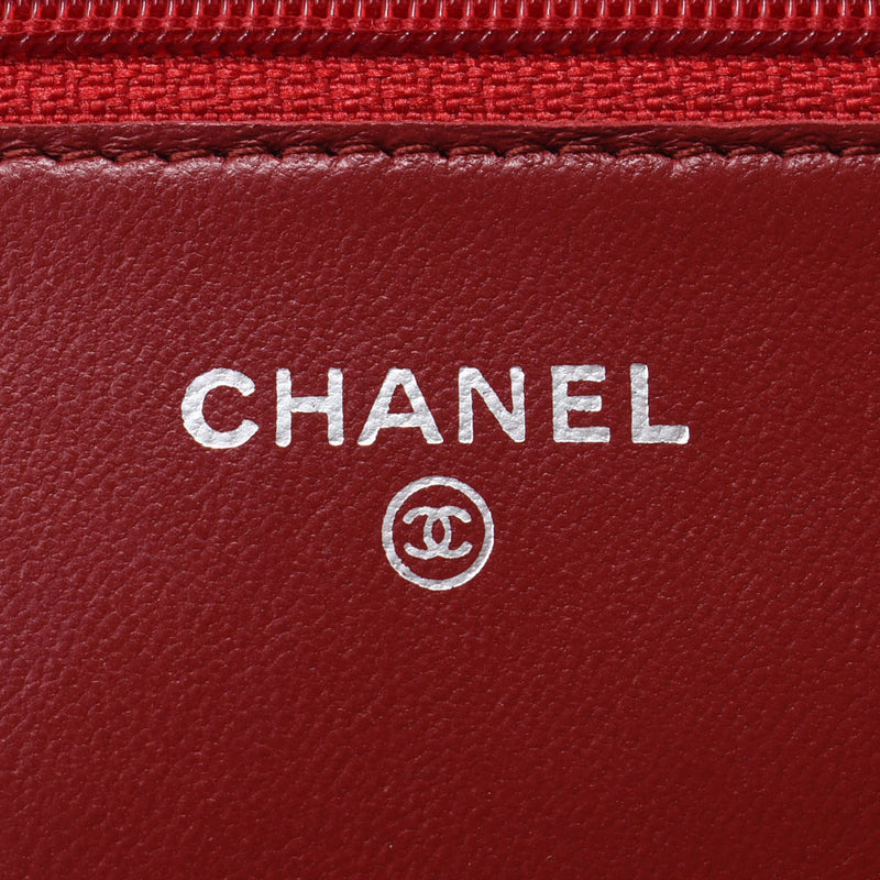 Chanel Chanel Matrasse红银架女士Ramskin链钱包A级使用水池