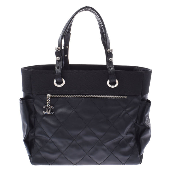 Chanel Chanel Parivi Litz Tote GM Black Silver Fittings Ladies Leather Canvas Tote Bag A-Rank Used Silgrin