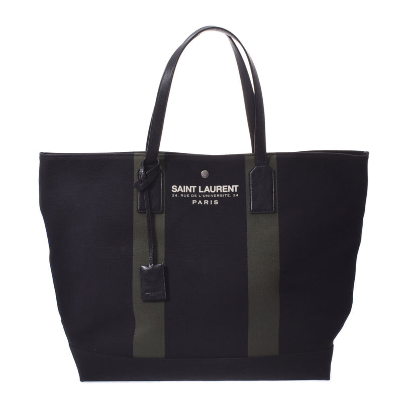 SAINT LAURENT サンローラン 黒 413054 ユニセックス キャンバス レザー トートバッグ Aランク 中古 銀蔵