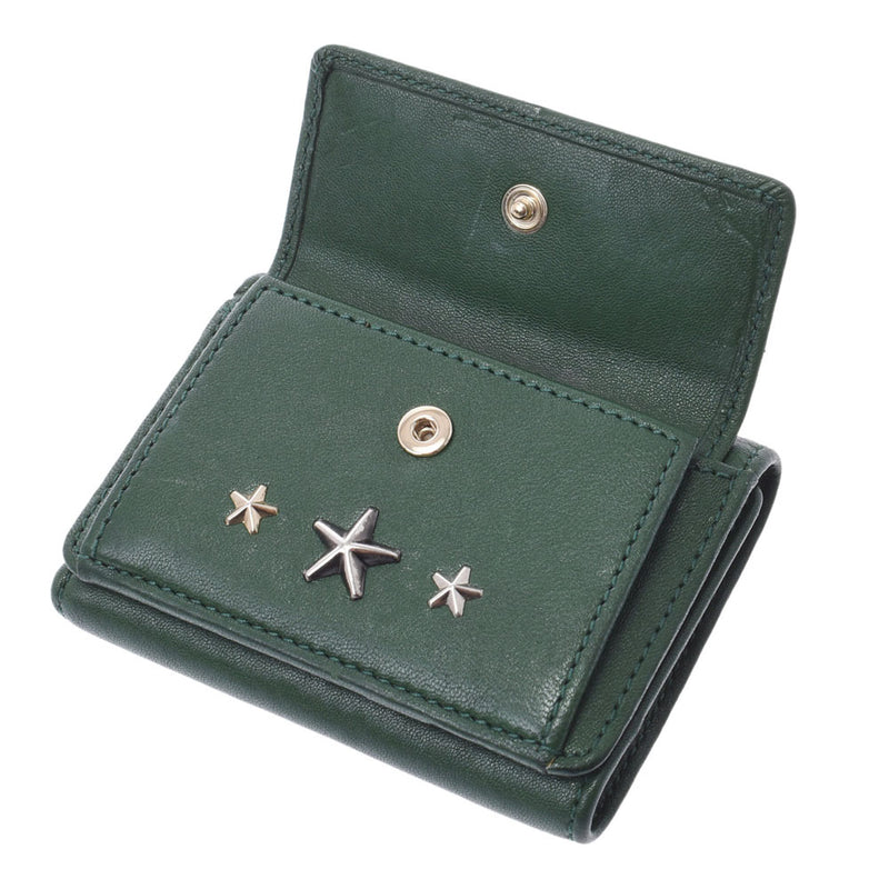 JIMMY CHOO Jimmy Choo Compact Wallet Studs Green Ladies Leather Three Fold Wallet B Rank Used Ginzo