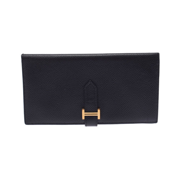 Hermes Hermes Behuan Sofre Black Gold Bracket A Engraved (around 2017) Women's Voepson Long Wallet B Rank Used Silgrin