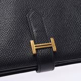 Hermes Hermes Behuan Sofre Black Gold Bracket A Engraved (around 2017) Women's Voepson Long Wallet B Rank Used Silgrin