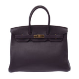 Hermes Hermes Burkin 35 Leysin (Dark Purple) Gold Bracket □ P Engraved (around 2012) Unisex Togo Handbag A rank used Silgrin