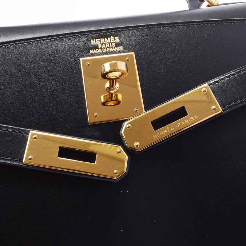 HERMES エルメス ケリー 32 外縫い 2WAY 黒 ゴールド金具 □I刻印(2005年頃) レディース BOXカーフ ハンドバッグ Aランク 中古 銀蔵