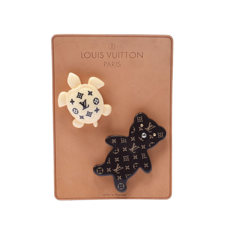 Louis Vuitton Louis Vuitton Brosh Nunur Teddy Bear / Turtle 2-piece set Rare Item Dark Brown / Cream M64939 Women's Brooch A-Rank Used Silgrock