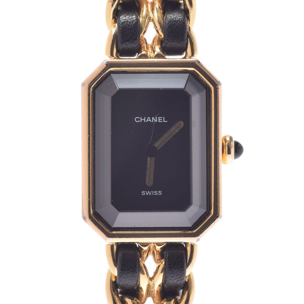 CHANEL Chanel Premiere Size L Ladies GP/Leather Watch Quartz Black Dial AB Rank used Ginzo