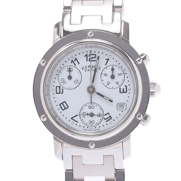 HERMES Hermes Clipper Chrono CL1.310 Boys SS Watch Quartz White Dial AB Rank Used Ginzo