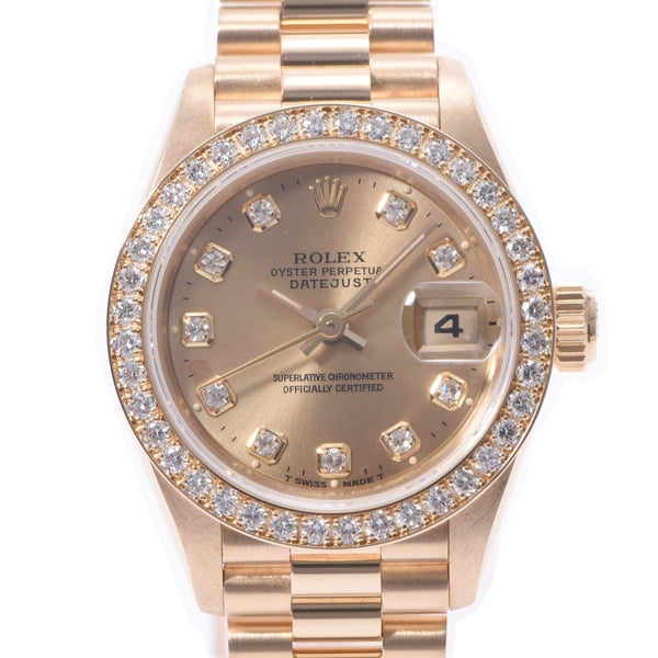 ROLEX Rolex Date Just 10p Diamond Bezel Diamond 69138G Ladies YG Watch Automatic Champagne Dial A Rank used Ginzo
