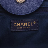Chanel Chanel Deauville Tote Logo Tads Navy A57069 Women's Caviar Skin 2way Bag New Sale Silver